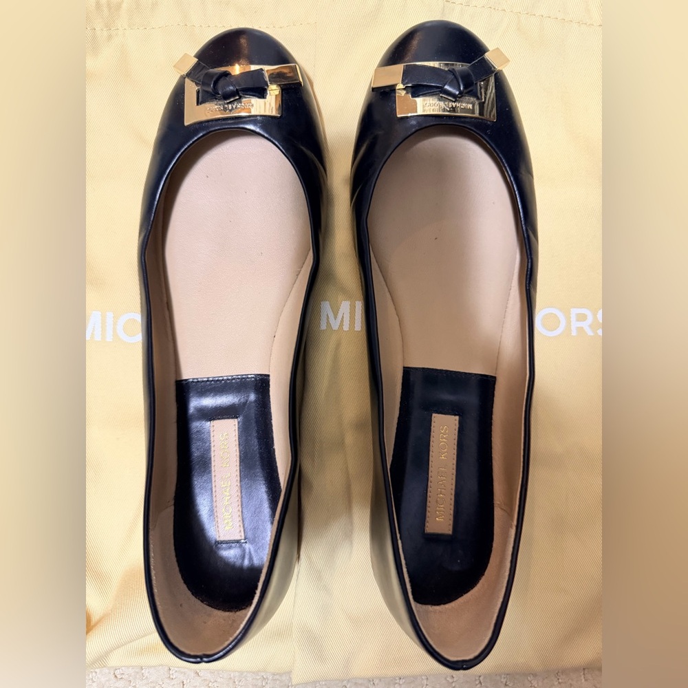Michael Kors Black Flats with Gold Detail